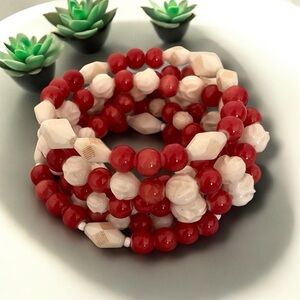 Set of 6 Vintage Beaded Bracelets Orange Ivory